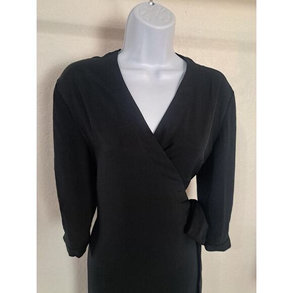 EVERLANE 4 Dress Japanese GoWeave Ribbed Black Wrap 3/4 Sleeve Pocket Minimalist - Picture 5 of 9